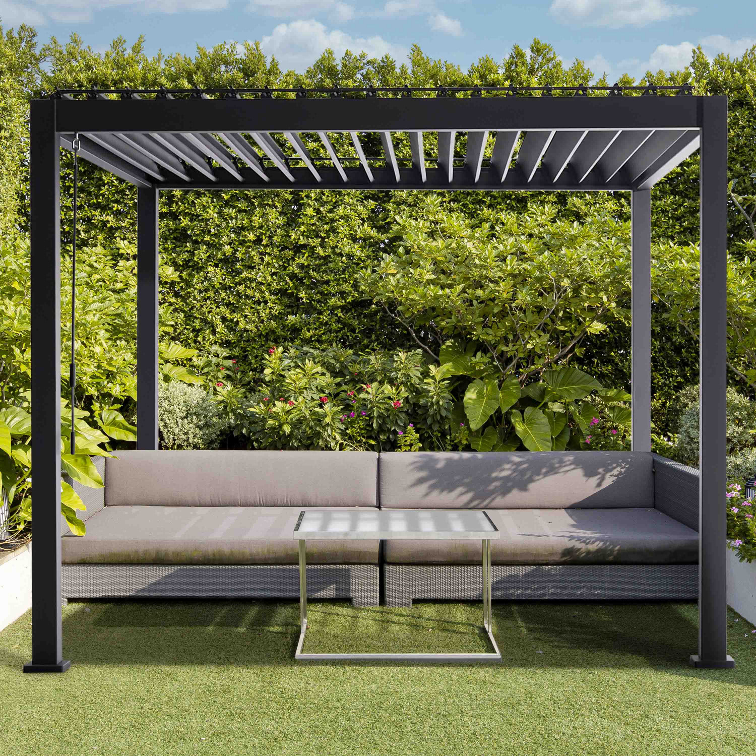 Dakota Fields Louvered aluminum pergola with adjustable roof slats