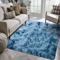 Diva Blue Bright Non Shed Soft Thick Fluffy Polyester Shaggy Living Room Rugs 