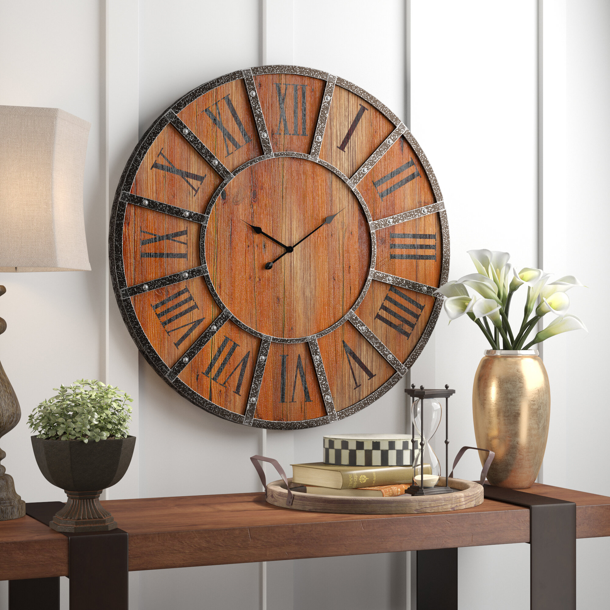 Brown/Black Details about   Cabin Pine Lodge Wildlife Round Metal Wall Clock Modern Rustic-NEW 