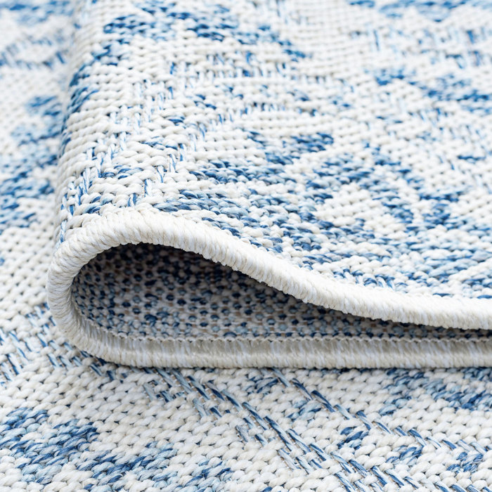 Bungalow Rose Cream/Blue Indoor/Outdoor Rug & Reviews | Wayfair