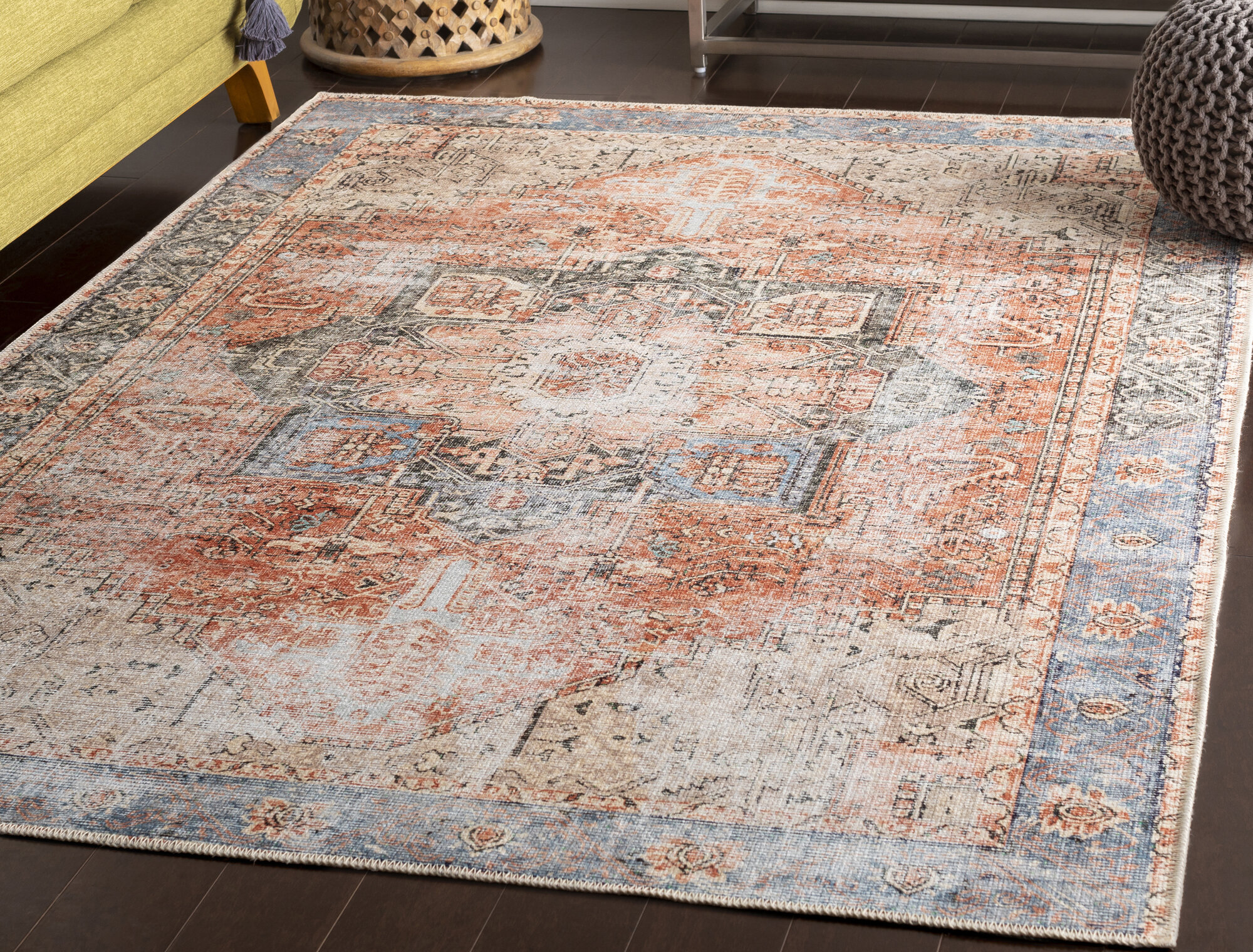 Persian Oriental Design Like Silk Rug machine Washable floor carpet Flat Weave 