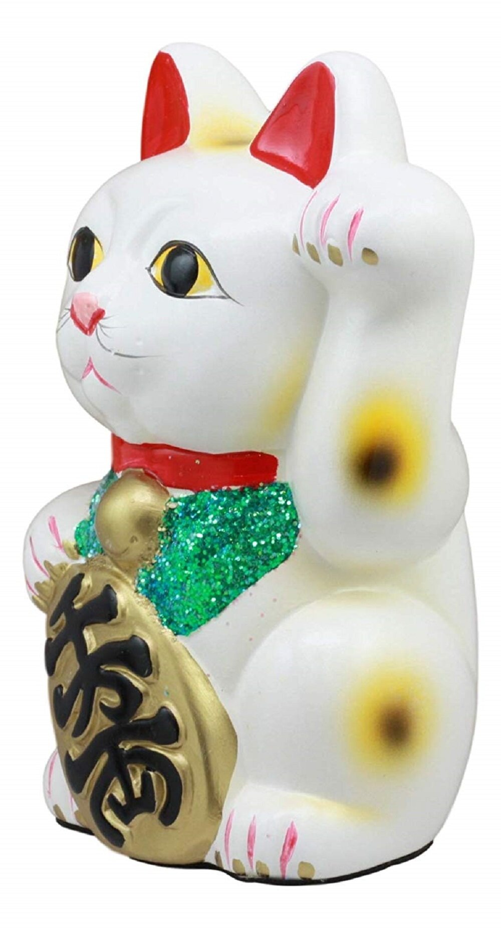 White Japanese Pottery Maneki Neko Beckoning Money Right Hand Up Lucky Cat 