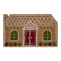 CHRISTMAS WELCOME MAT DOOR MATS 17" X 28" GINGERBREAD HOUSE COIR DOORMAT 