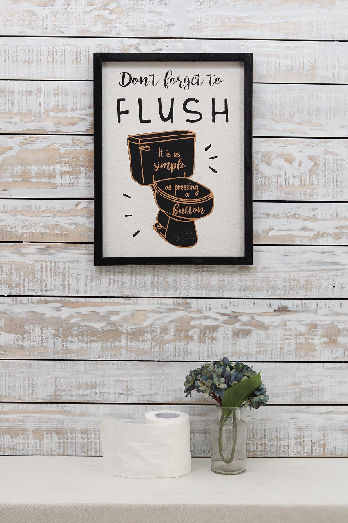Trinx Don't To Flush Wood Frame Burlap Printing Bathroom Wall