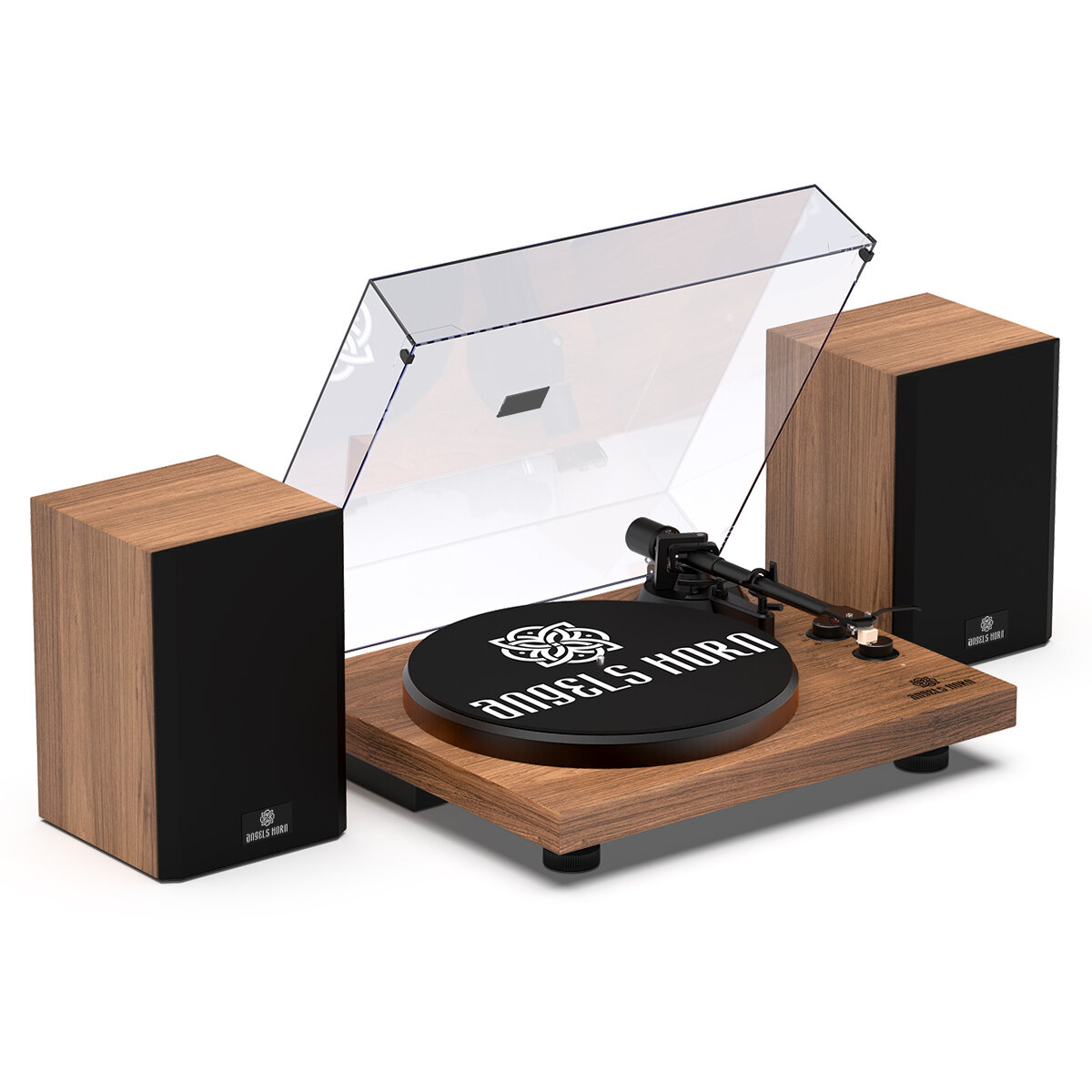 Angelshorn Stereo Decorative Record Player With Built-in Phono And Belt Drive Turntable, 2-speed Vinyl Record With 2 Pcs Bluetooth Bookshelf Speakers, Walnut & Reviews | Wayfair