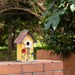 Traditional Wooden Bird House Green Roof Feeding Station Outdoor Garden Decor 