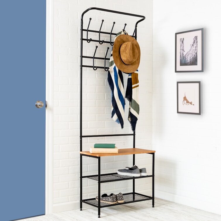 Details about   Metal Hall Tree Bench w/ Cushioned Seat Entryway Storage Rack 12 Coat Hat Hooks 