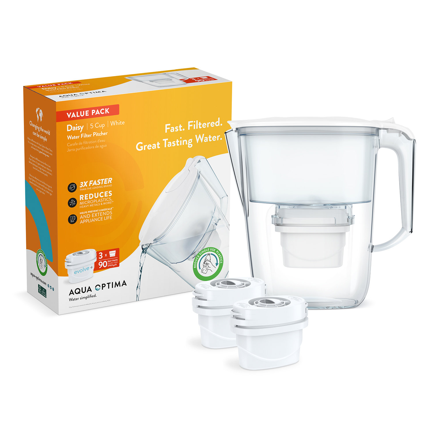 Aqua Optima Water Filter Pitcher Value Pack For Tap And Drinking Water