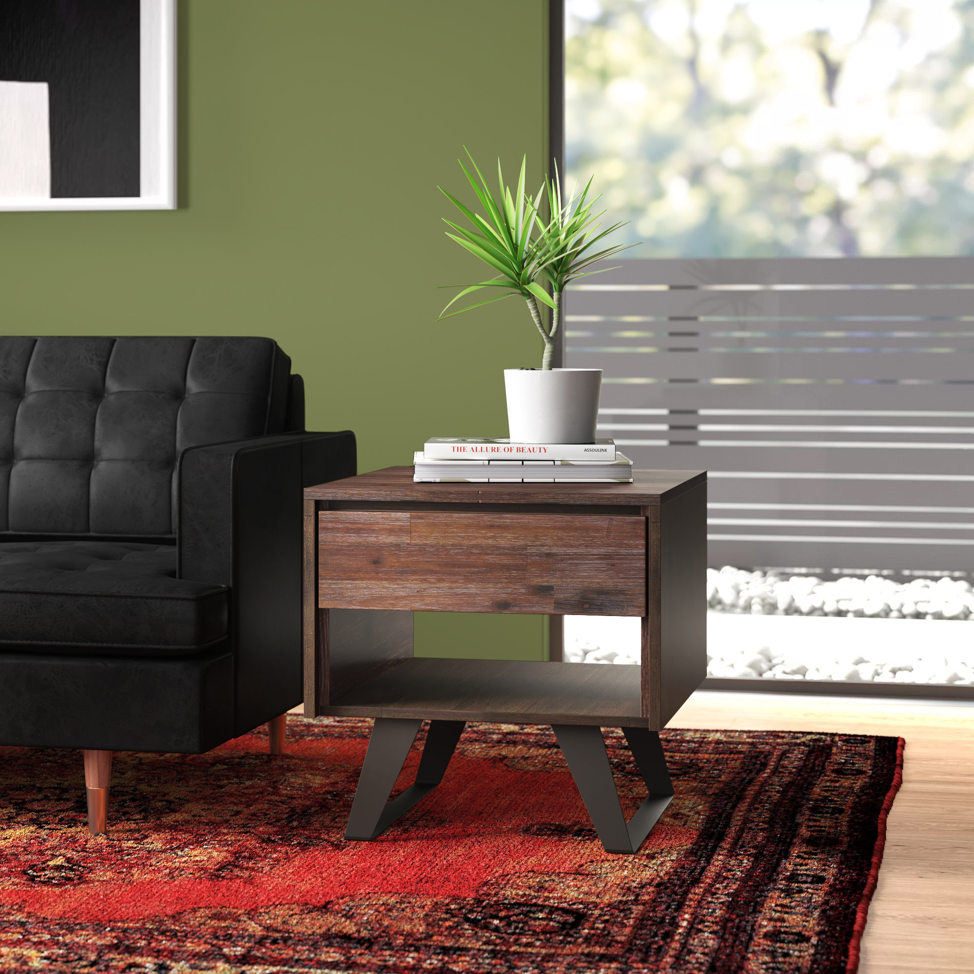 Wade Logan® Cullomburg 22'' Tall Solid Wood Sled End Table with Storage