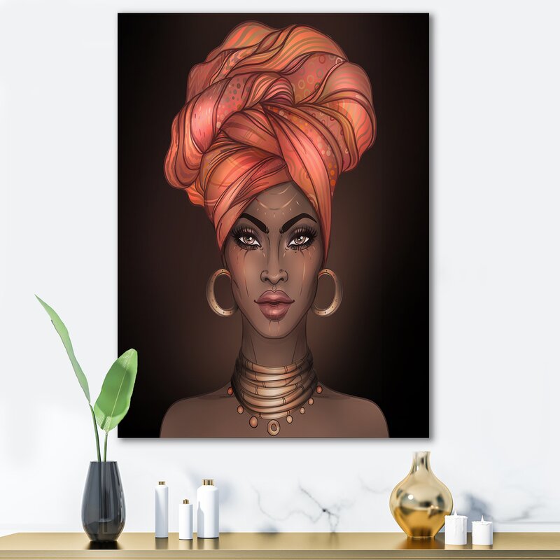 African American Woman With Turban V - Graphic Art on Canvas
