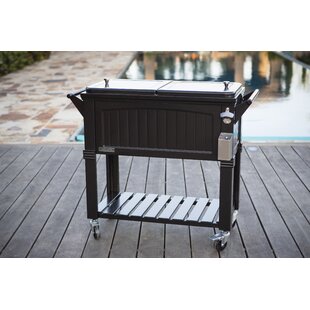 SSLine Portable Rolling Patio Cooler Ice Chest with Wheels Outdoor Cold Drink Beverage Bar Cart with Storage Shelf & Bottle Opener Home Deck Backyard Party Cooler Tub Trolley Cart 