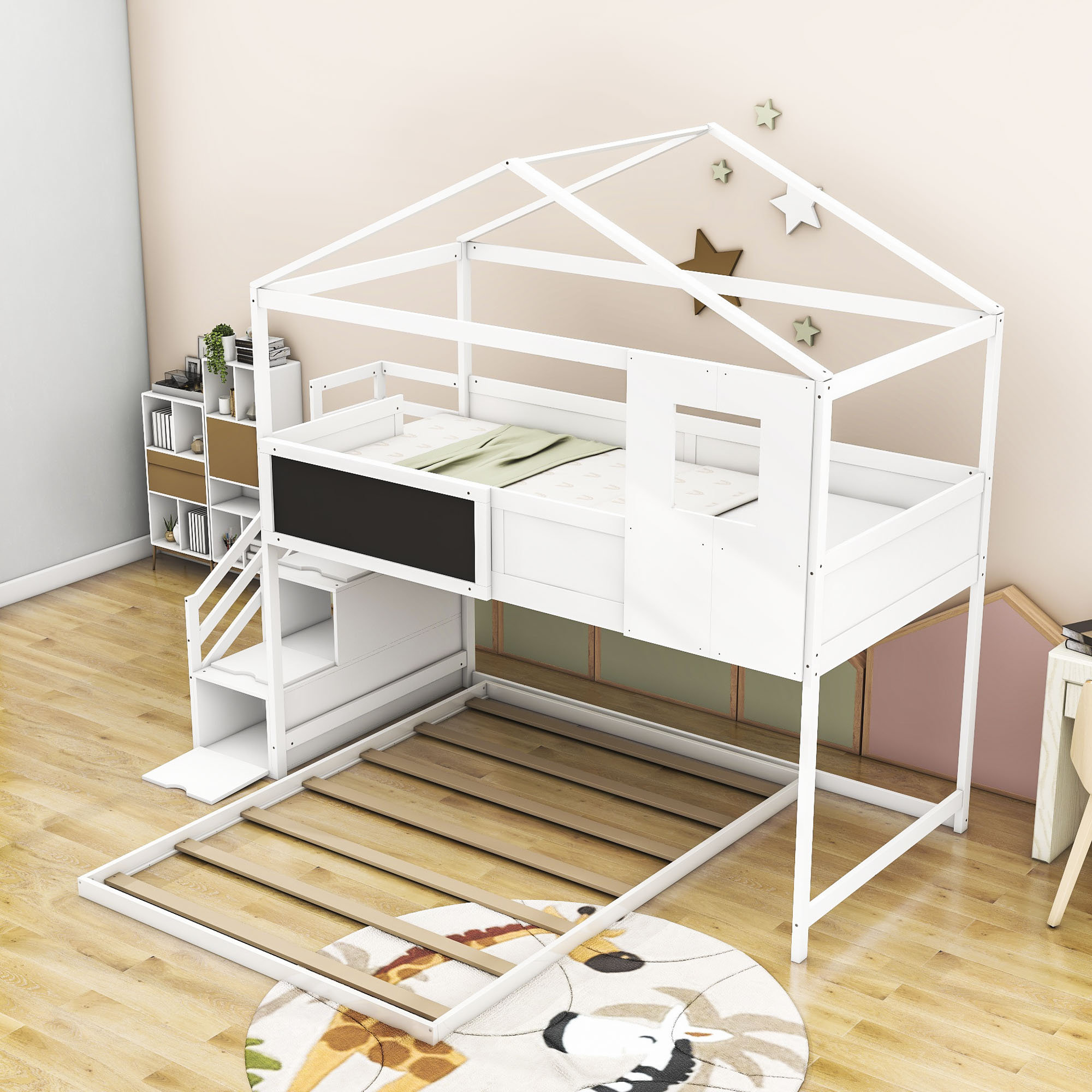 Harper Orchard Sync Twin Over Full LShaped Bunk Beds with Shelves by
