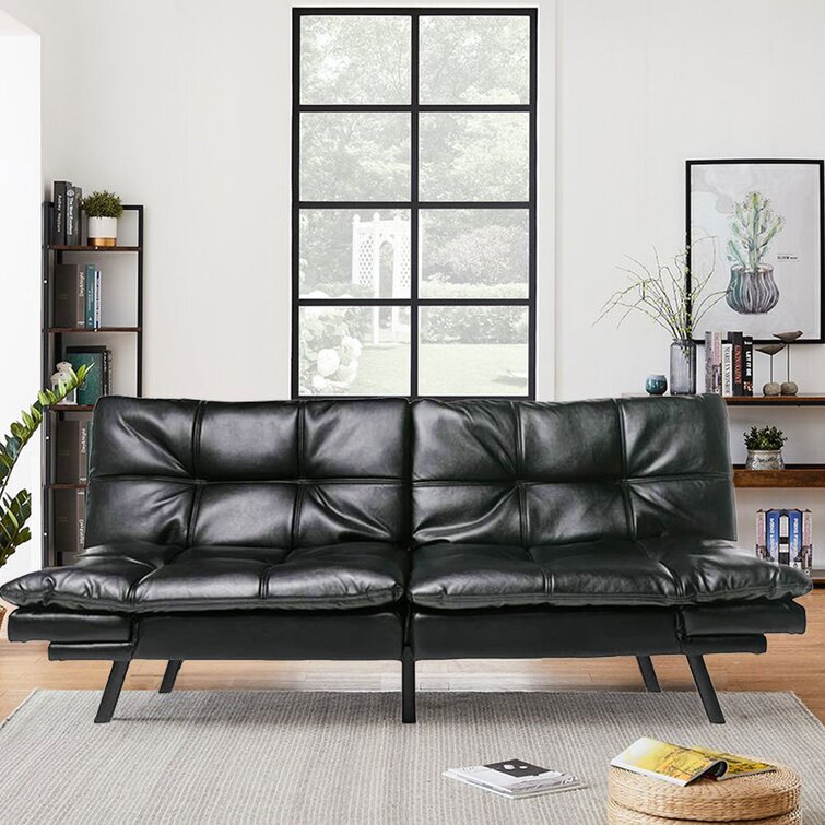 Sleeper Sofa Bed Convertible Leather Couch Adjustable Living Room Futon Black 