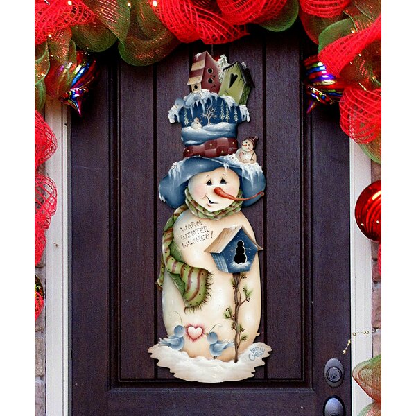 New Primitive Christmas SNOWMAN COUPLE DOLL Figure Welcome Birdhouse 21" 
