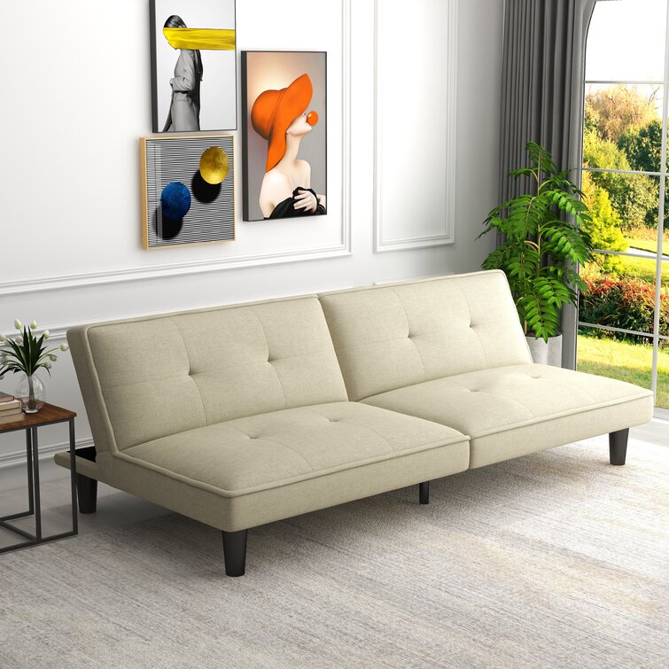 Convertible Futon Sofa Bed Couch Full Size Mattress Solid Living Room Furniture 