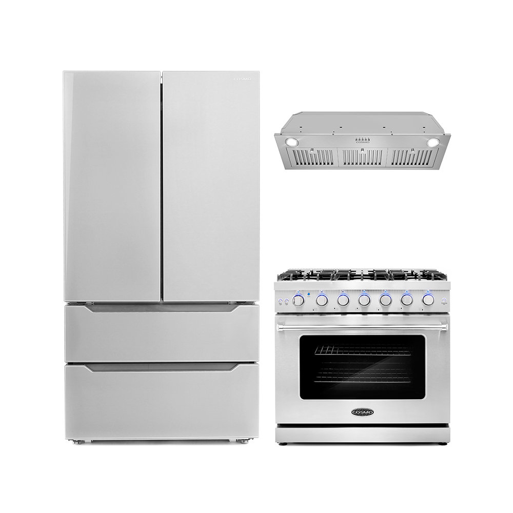 Cosmo 3 Piece Kitchen Appliance Package with French Door Refrigerator
