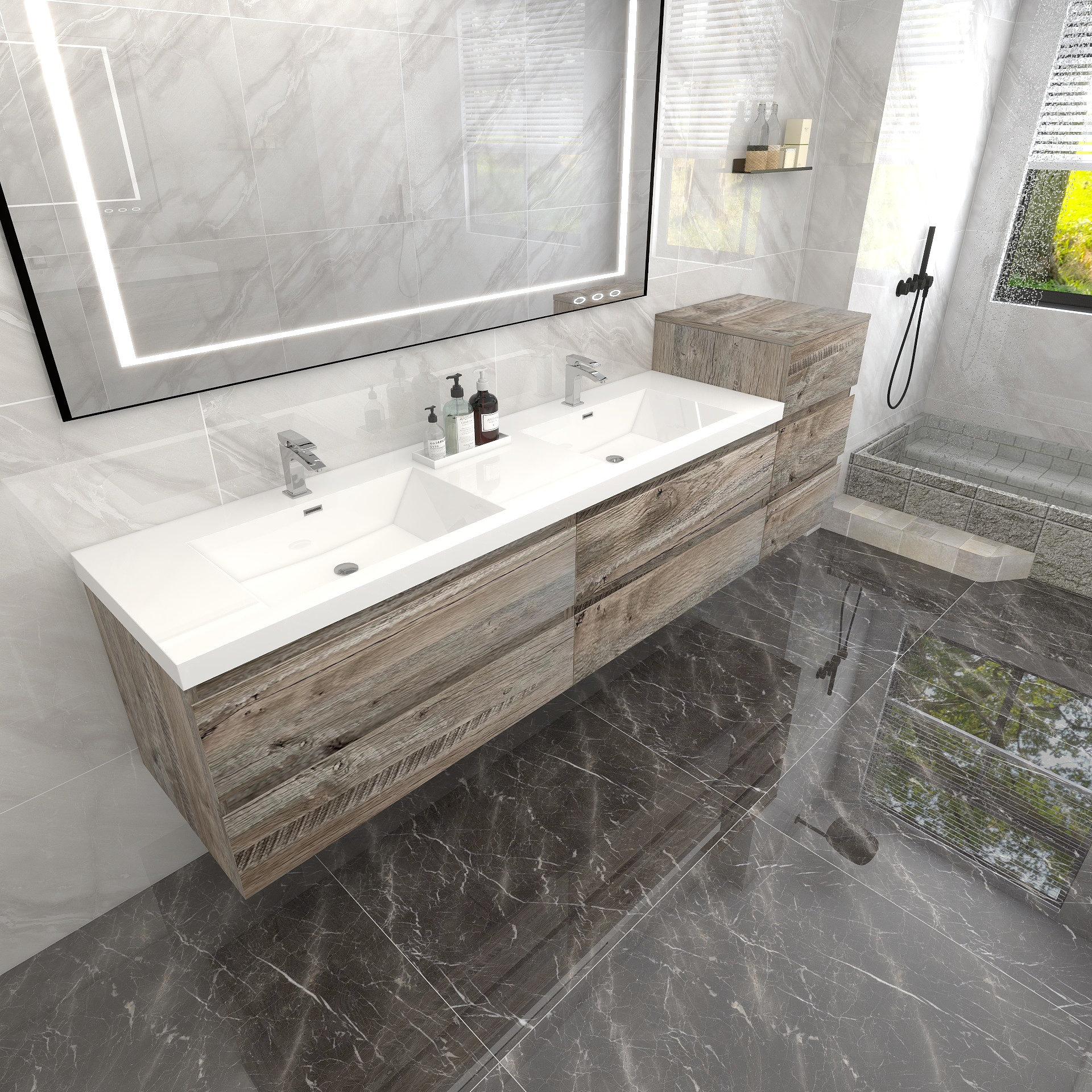 Morenobath Moreno Bailey 103.5'' Wall Mounted Double Bathroom Vanity