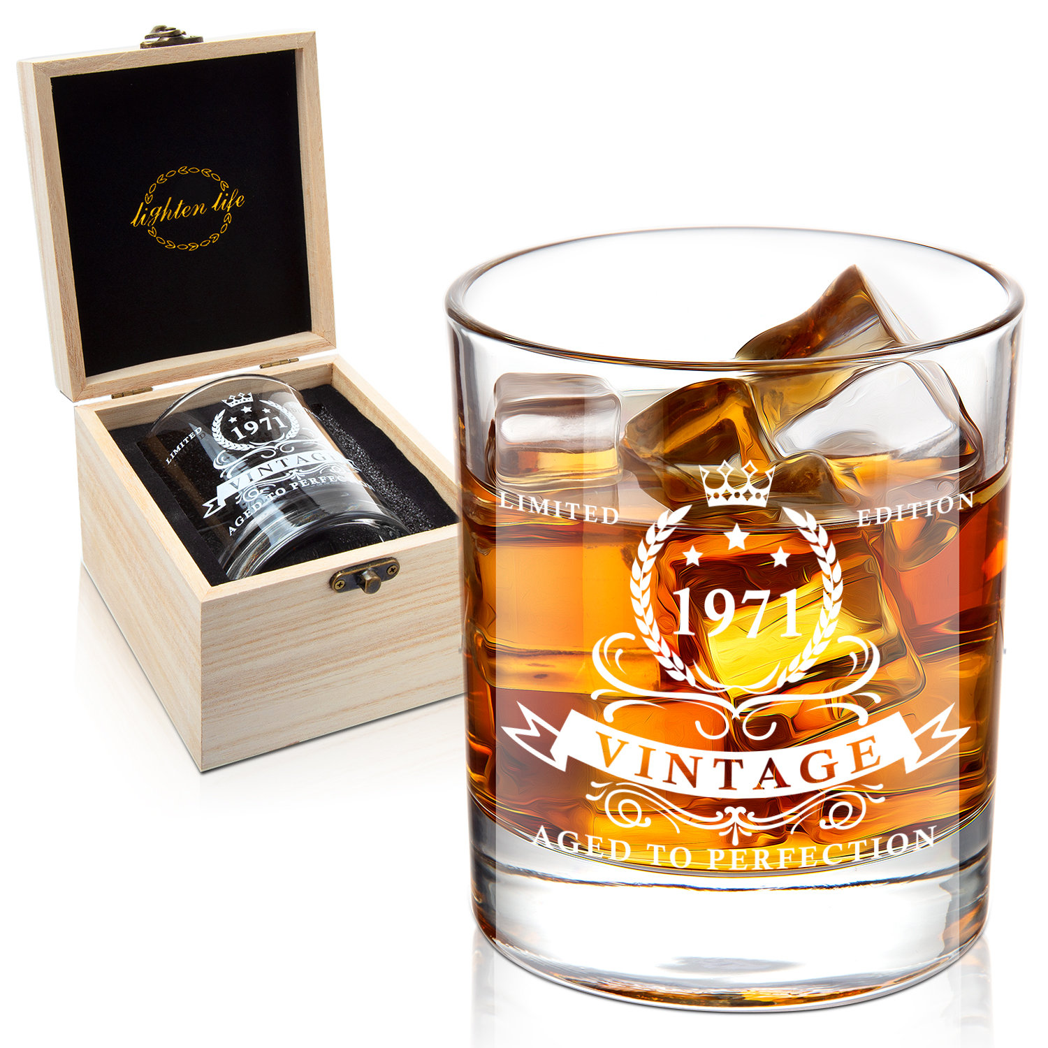 Lighten Life 50Th Birthday Gifts For Men,1971 Whiskey Glass In Valued  Wooden Box,Whiskey Bourbon Glass For 50 Years Old Dad,Husband,Friend,50Th  Birthday Decorations For Men,12 Oz Old Fashioned Glass | Wayfair