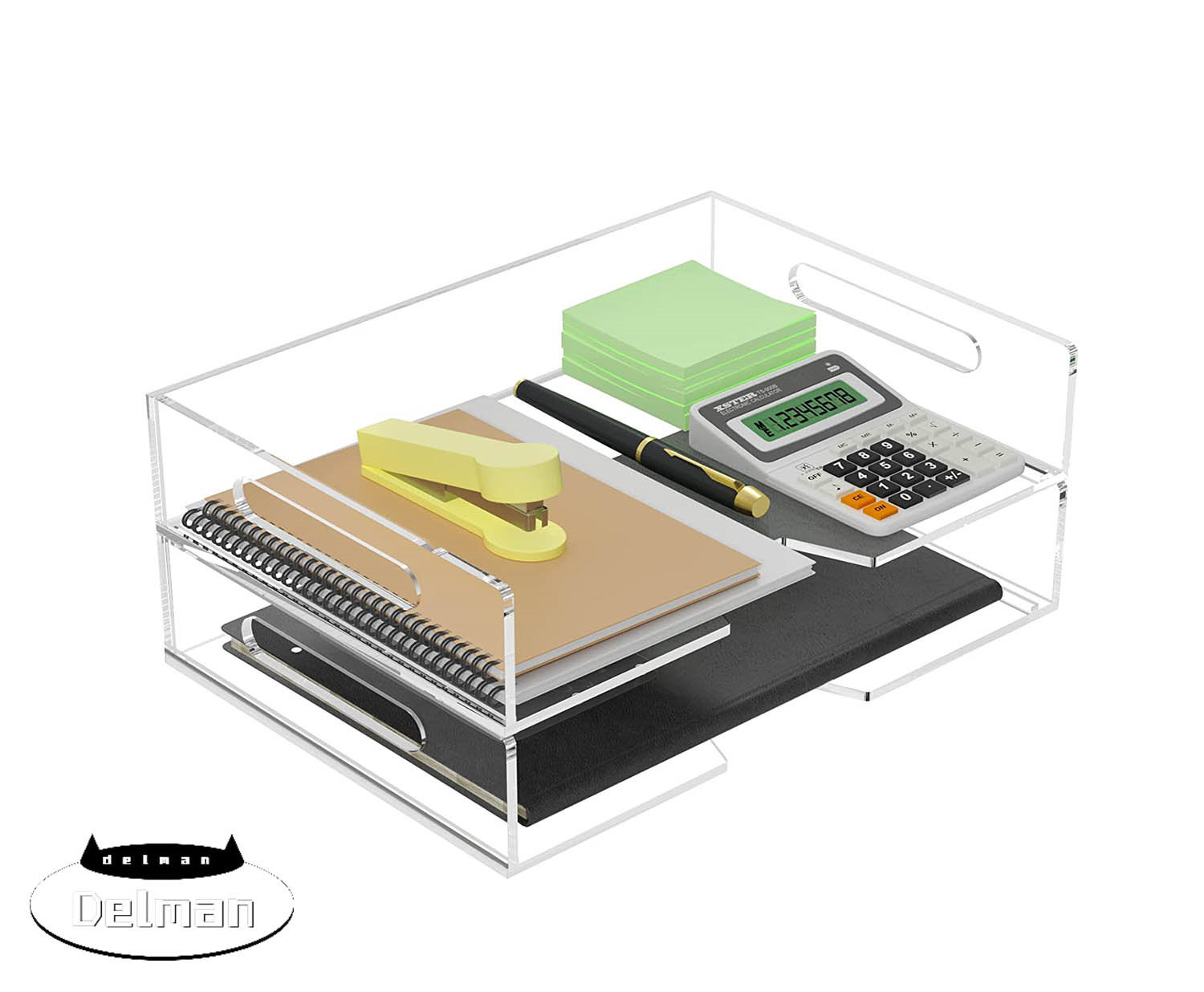 Delman Acrylic Paper Tray 2 Pack Clear Letter Tray Desk Stackable