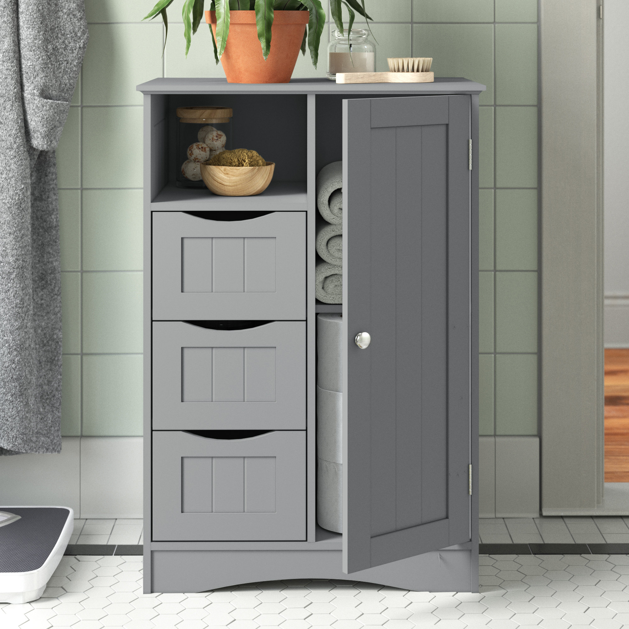 grey freestanding bathroom storage