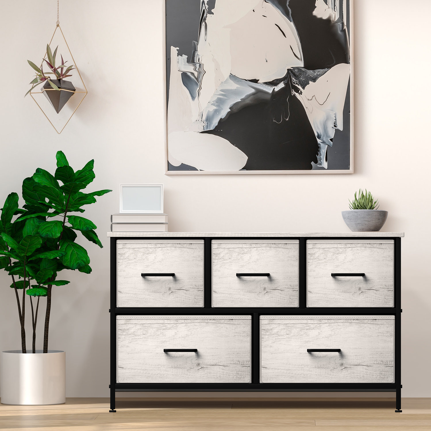 Sorbus Tv Stand Dresser Fabric Tv Riser With Drawers Horizontal