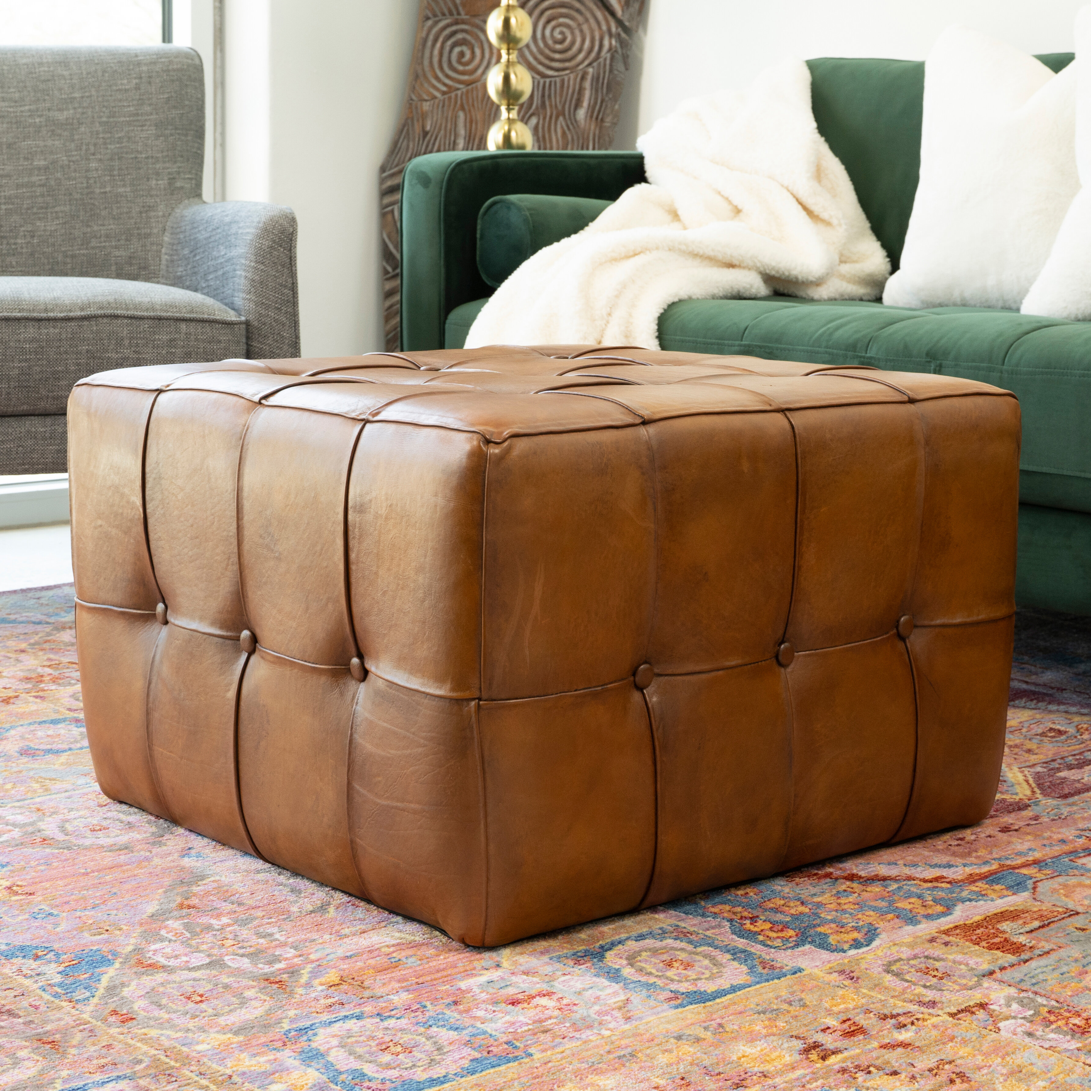 Alouise 27'' Wide Genuine Leather Tufted Square Cocktail Ottoman