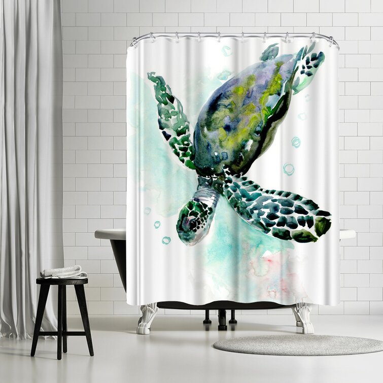71" Tropical Butterfly Fishes and Turtle Shower Curtain Set Waterproof Bath Mat 
