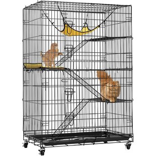 Cat Kitten Playpen 2 Tiers Cage Lockable Handle Wheels Play House Wide US New 