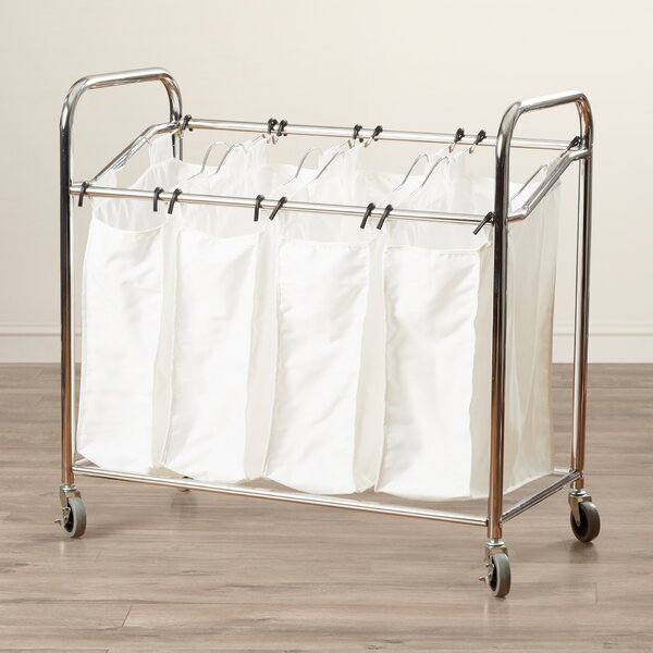 Laundry Sorter 4 Section Bar Bin Cart Rolling Bags Heavy Duty Washing Clothes 
