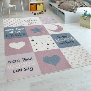 Star Nursery Rug Girls Pink Grey Bedroom Mat Modern Kids Childrens Round Carpet 