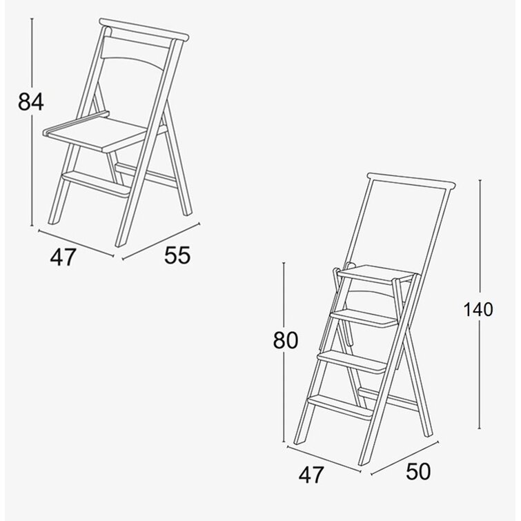 Höhe 56cm Klappstufen Treppenleiter Schwerlast Tritthocker 2 Stufen Holzleiter hochklappen Tragbarer Stuhl Haushalts Treppenstuhl Trittleiter verbreiterter Hocker für Kinder/Erwachsene 