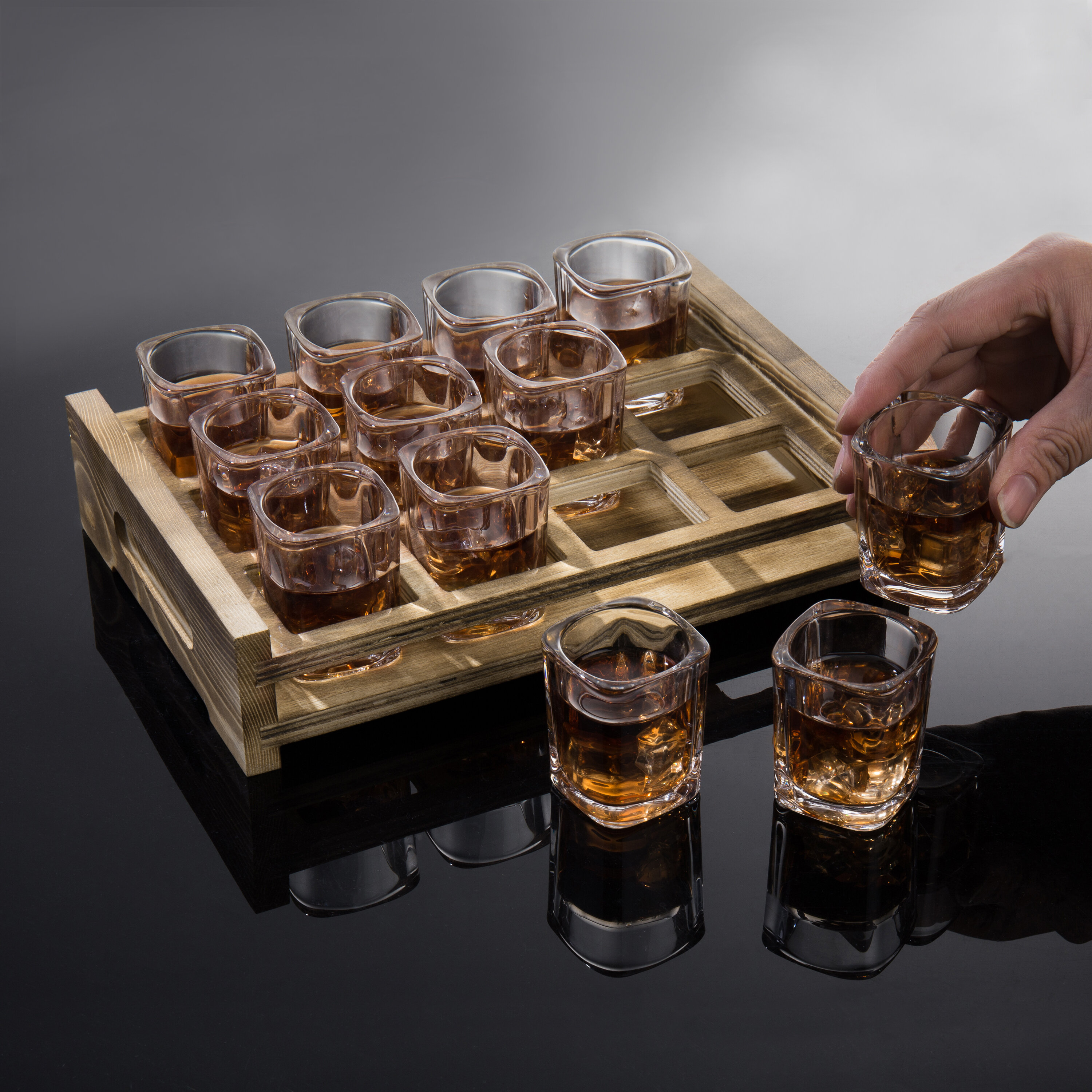 6 Shot Glasses tray for pubs & bars Shot Glass Serving Tray RED 