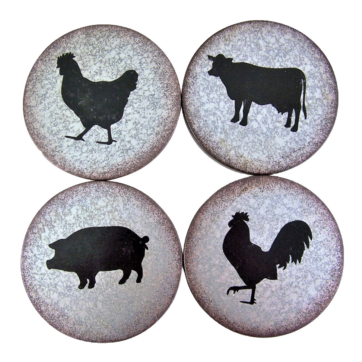 Rosalind Wheeler Rustic Galvanized Metal Farm Animal Coaster Set Wayfair
