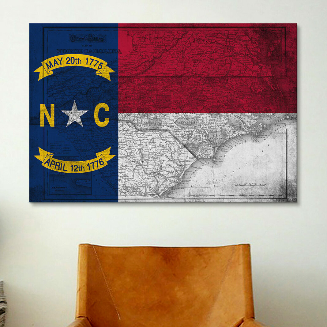 Vintage North Carolina State Flag Gallery Wrapped Canvas Wall Art 