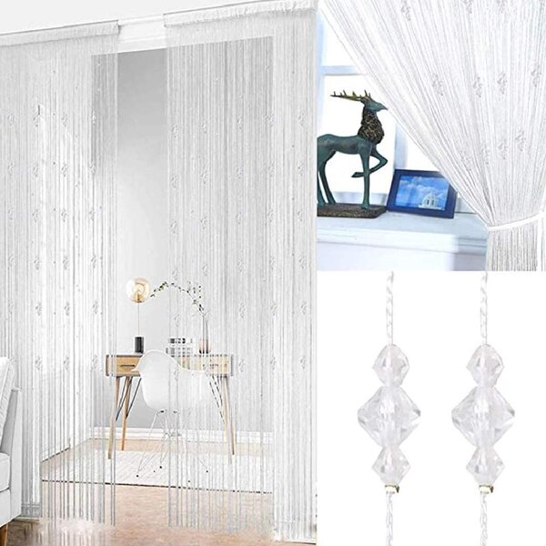 Beaded Curtain Hanging Disco Balls String Door Room Divider Blind Silver & Black 