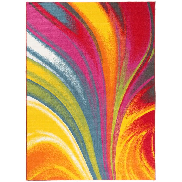 Radiant Art Rainbow Area Rug Brush Stroke Pattern Swirl Colorful Vibrant 5'3"x 7 