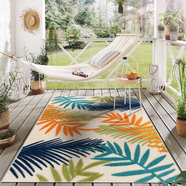 Beachcrest Home Parksley Palm Frond Indoor/Outdoor Area Rug Ivory ...