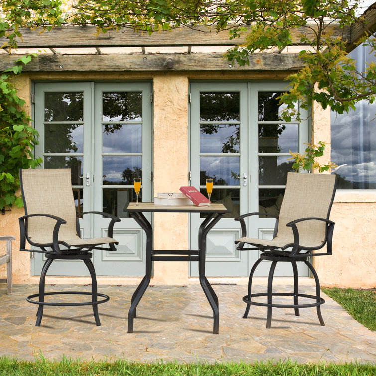 Patio Furniture 3 PCS Swivel Bar Sets Textilene Bistro Table Chairs Garden Decor 