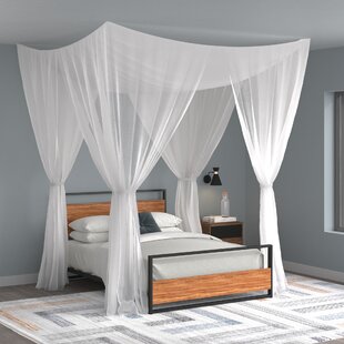 ToPicks White Mosquito Net Double Bed Rectangular Bed Canopy Polyester Insect Pr 