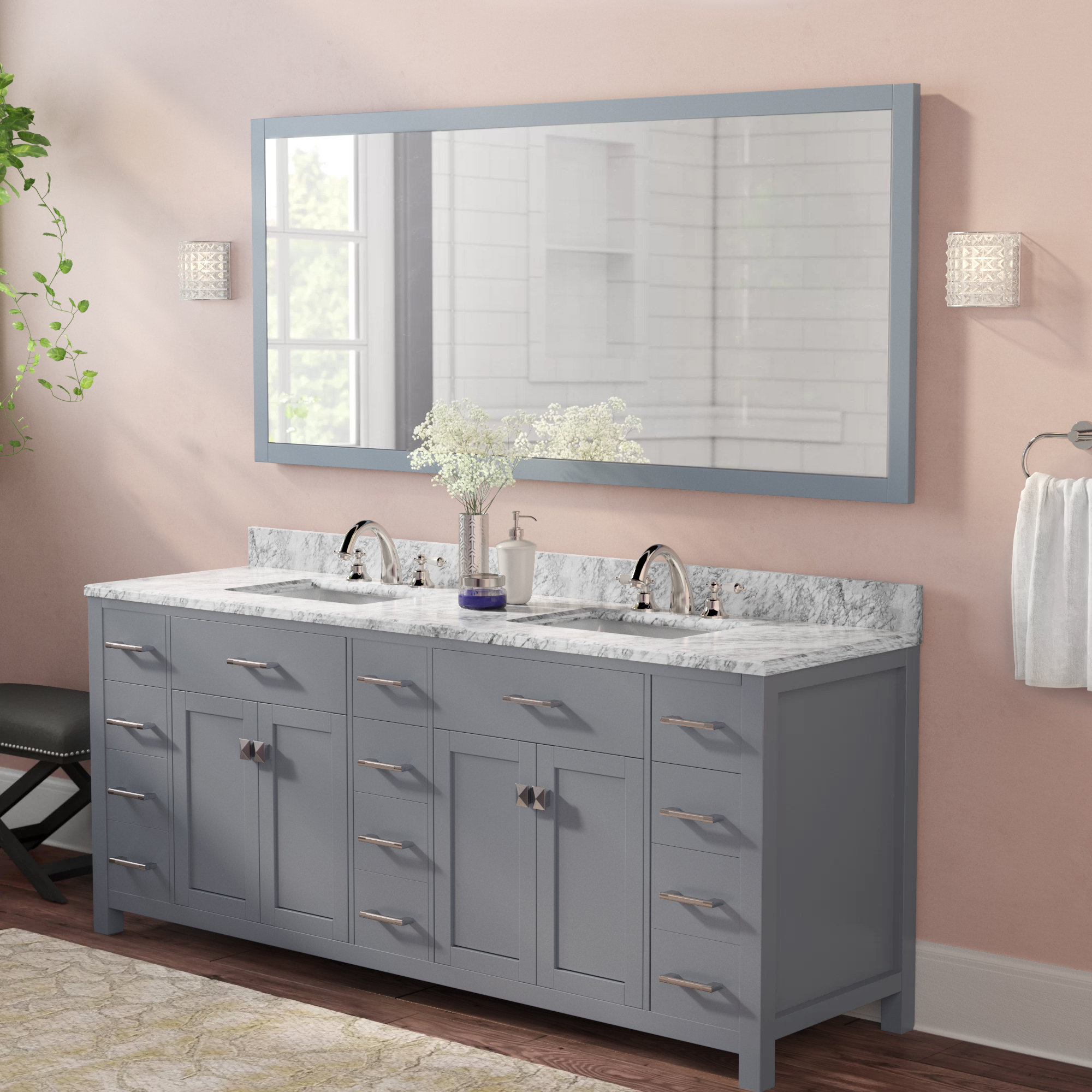 Winston Porter Slagelse 72" Double Bathroom Vanity Set with Mirror