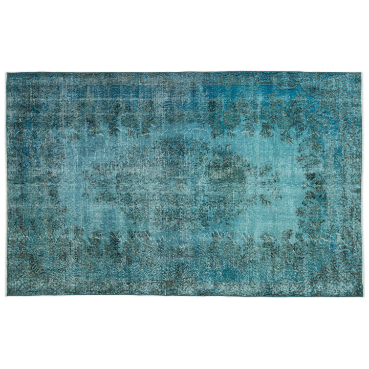 Williston Forge Penright Atina Hand-Knotted Wool Turquoise Rug ...