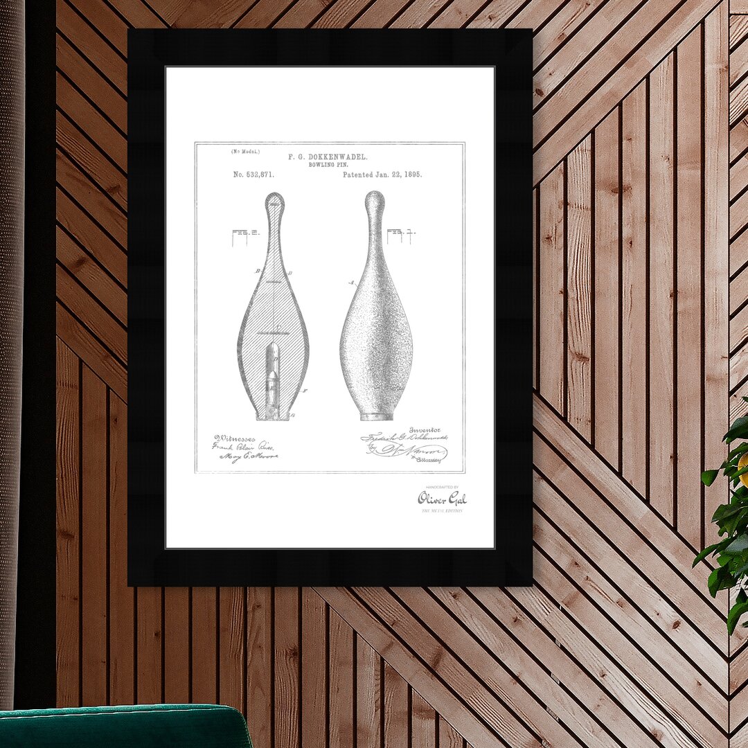 'Bowling Pin 1895' Framed Graphic Art in Silver 