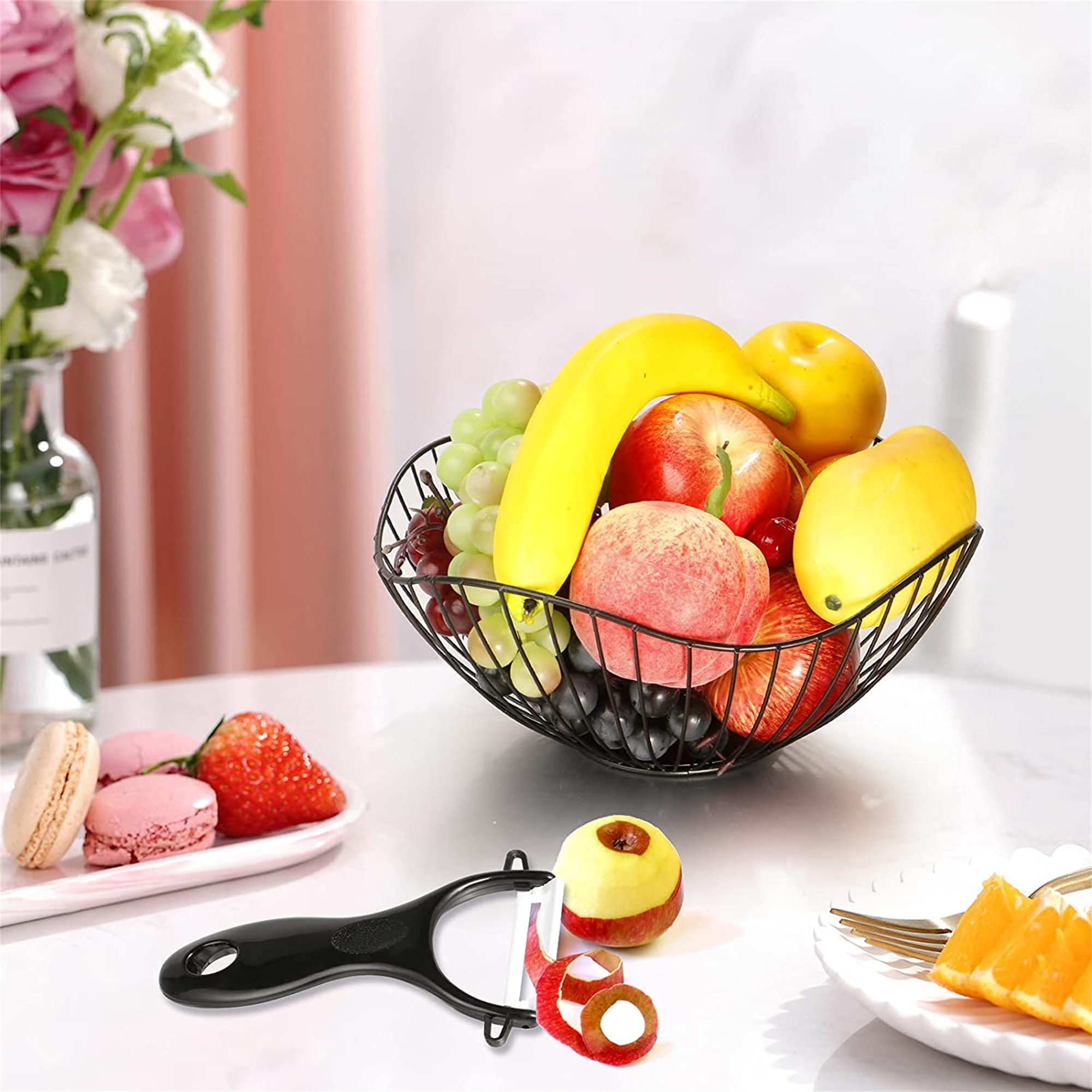 Ivy Bronx Metal Fruit Bowl With Peeler Black Wire Fruit Basket Large