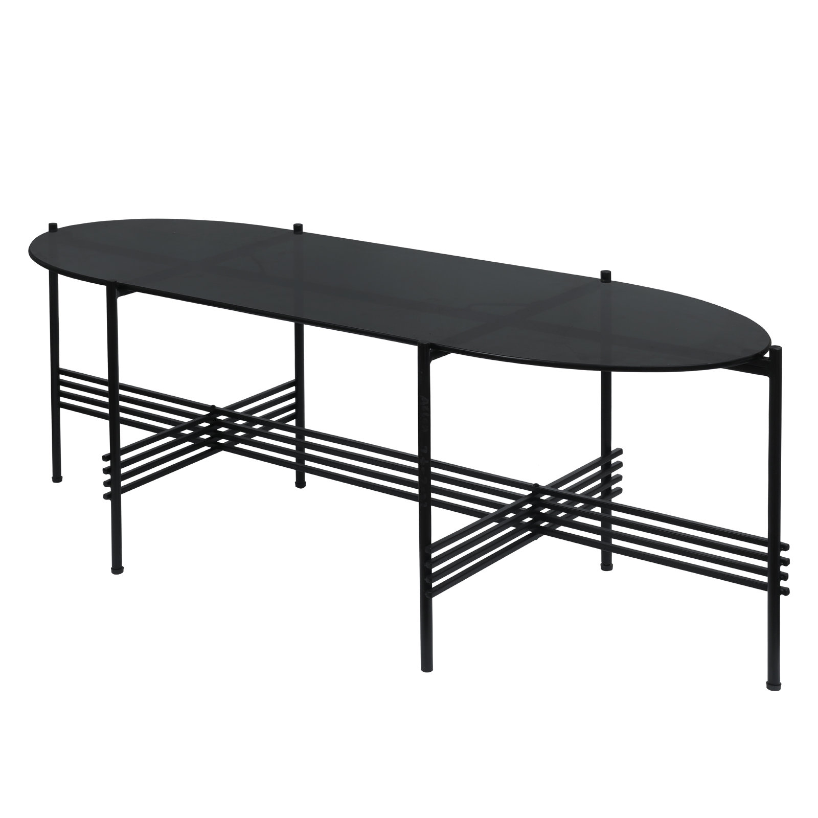 Ebern Designs Arbela Foldable Black Glass Oval Coffee Cocktail Table