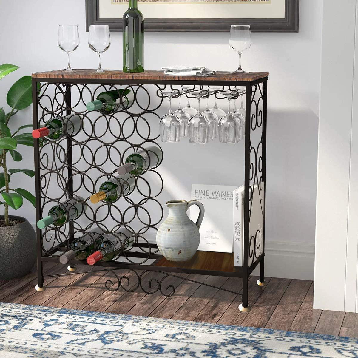 Prep & Savour Baudelaire 24 Bottle Floor Wine Bottle & Glass Rack in