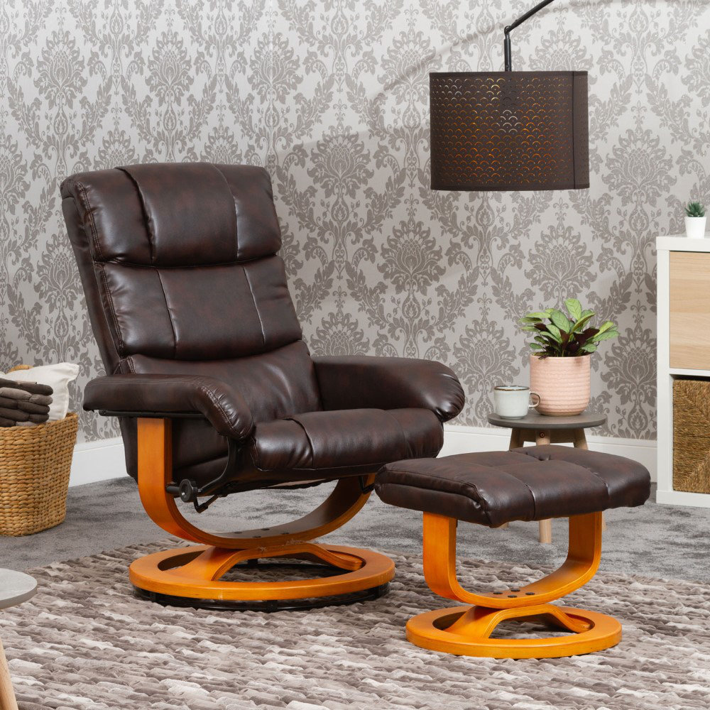 Global Furniture Direct Faux Leather Manual Swivel Recliner with Ottoman Wayfair.co.uk