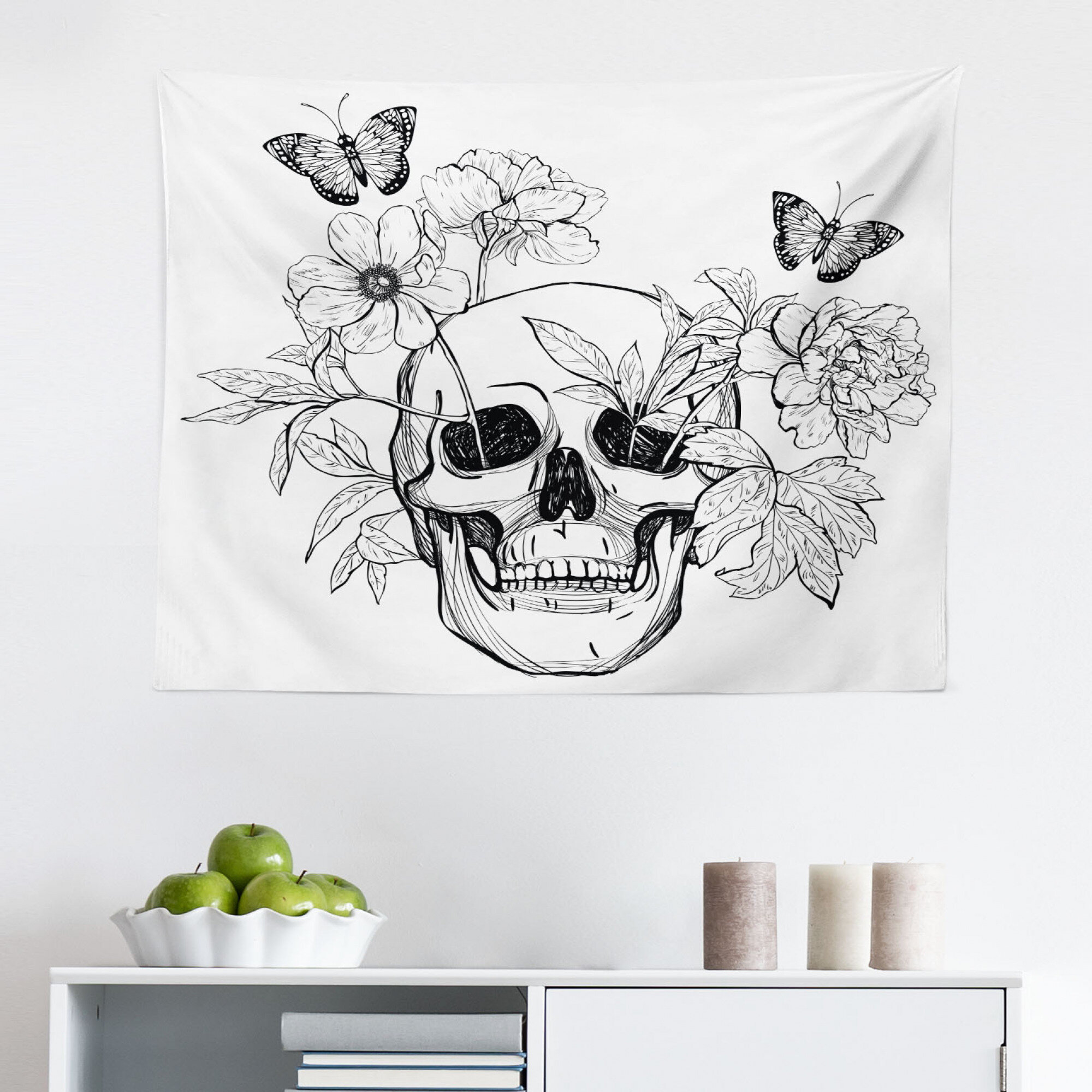 wall hanging  skull rose hippie tapestry cloth poster home furnishing stores 