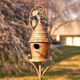 70" tall Yard Art Holly Copper Vintage house on stake Bird House 