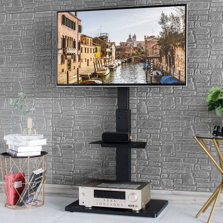 Floor Height Adjustable TV Black Stand with Swivel Mount for 32 to 50 inch TVs 