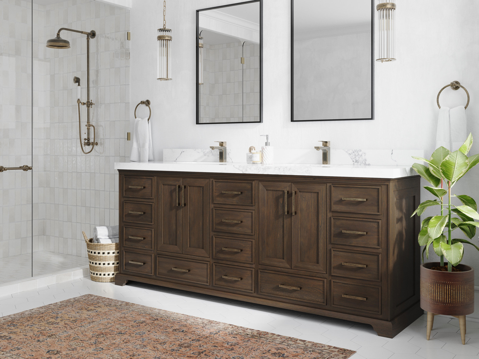 Red Barrel Studio® Charlotte Teak 84'' Freestanding Double Bathroom